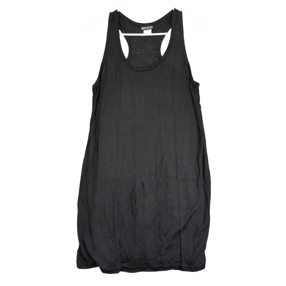 Ingear Black Swim Cover Up Tank Dress Womens M Rayon Slub Sheer Made USA Beach